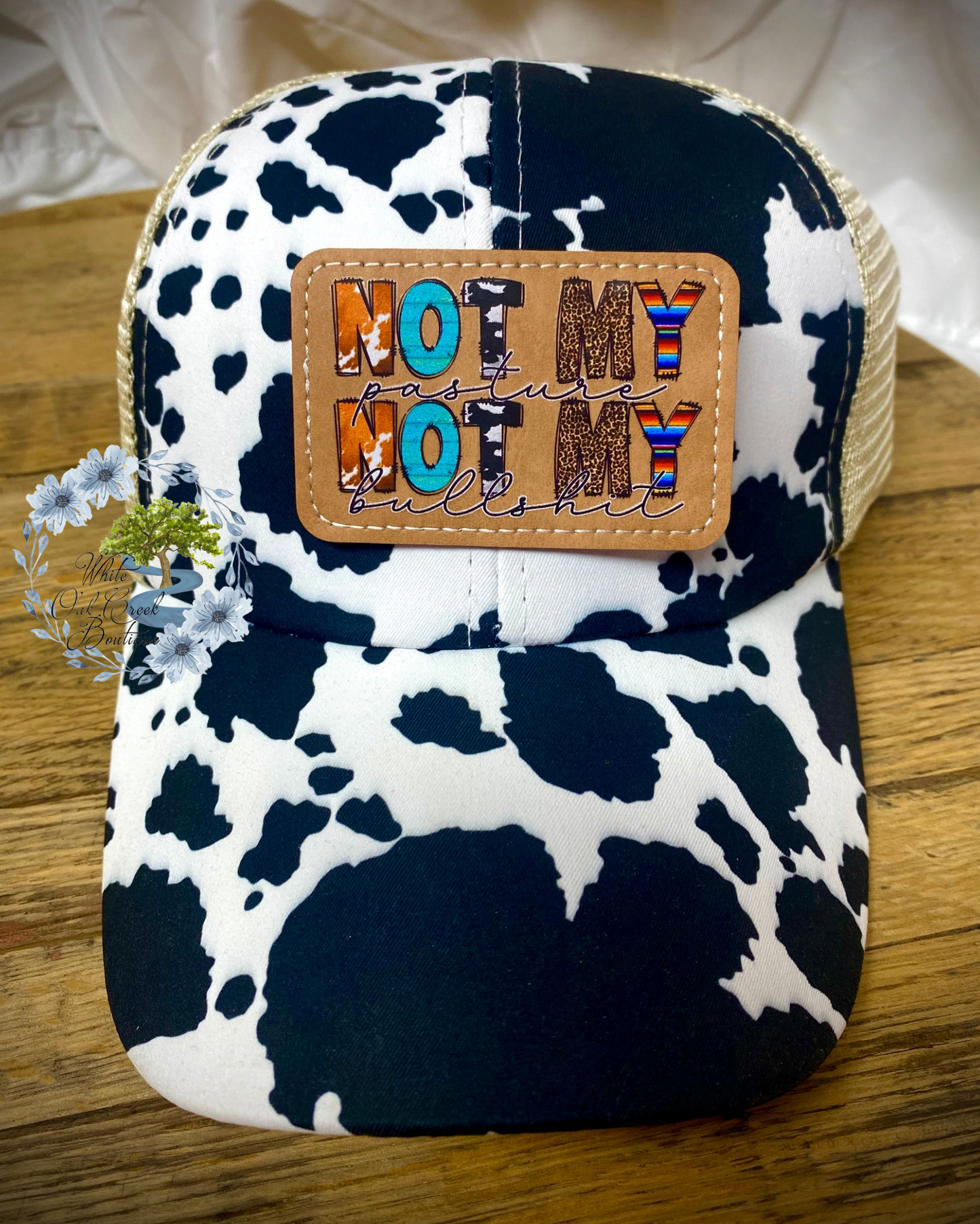 Not My Pasture Not My BS Faux Leather Trucker Hat Patch