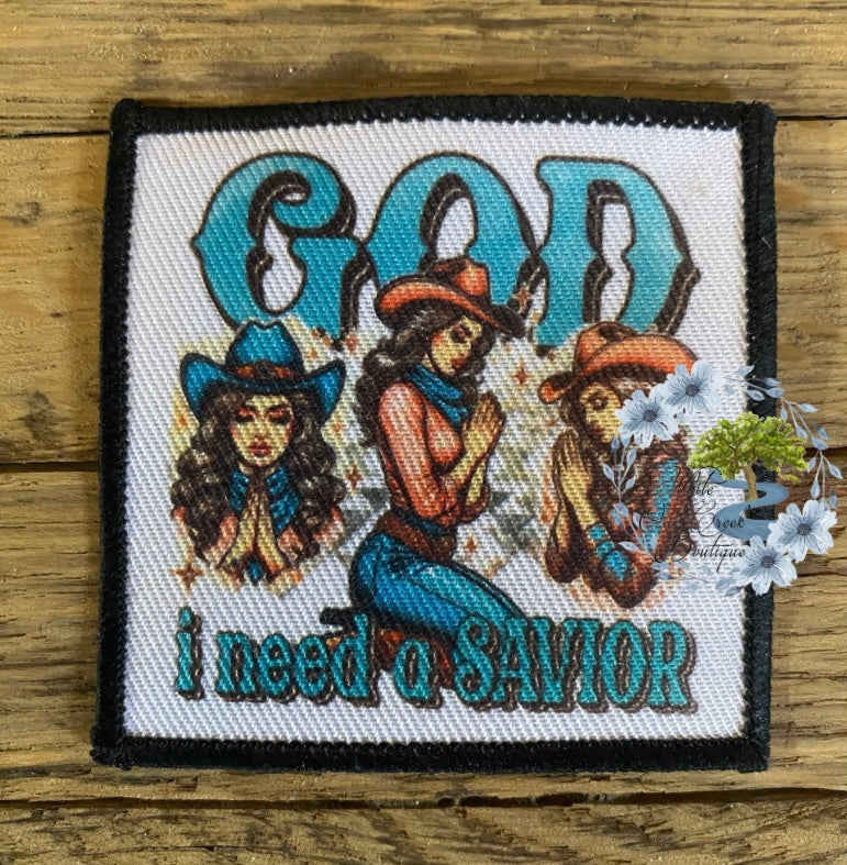 God I Need a Savior 2 1/2” Square Trucker Hat Patch Inspirational