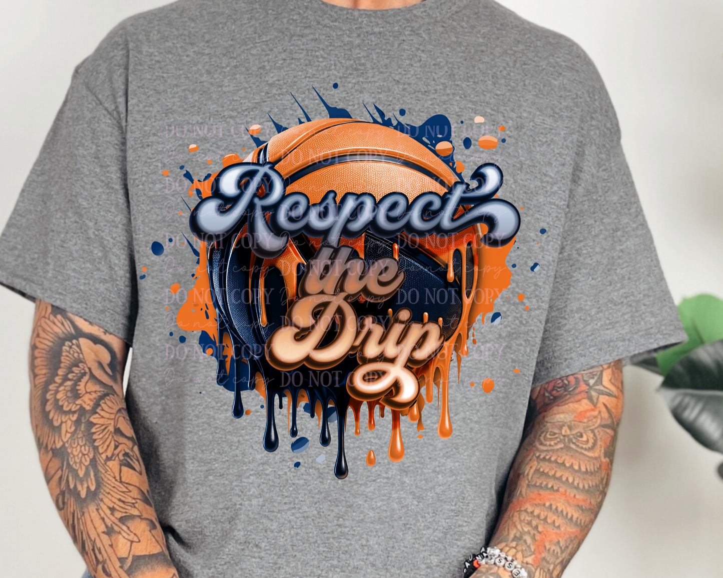 DTF Transfer Basketball Drip Navy Orange
