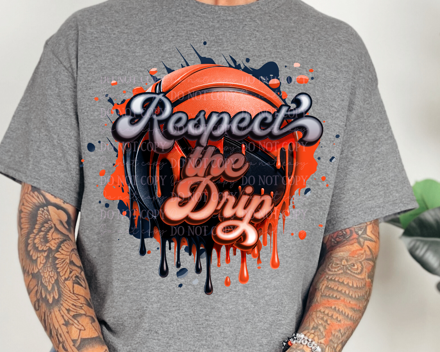 DTF Transfer Basketball Drip Orange Black