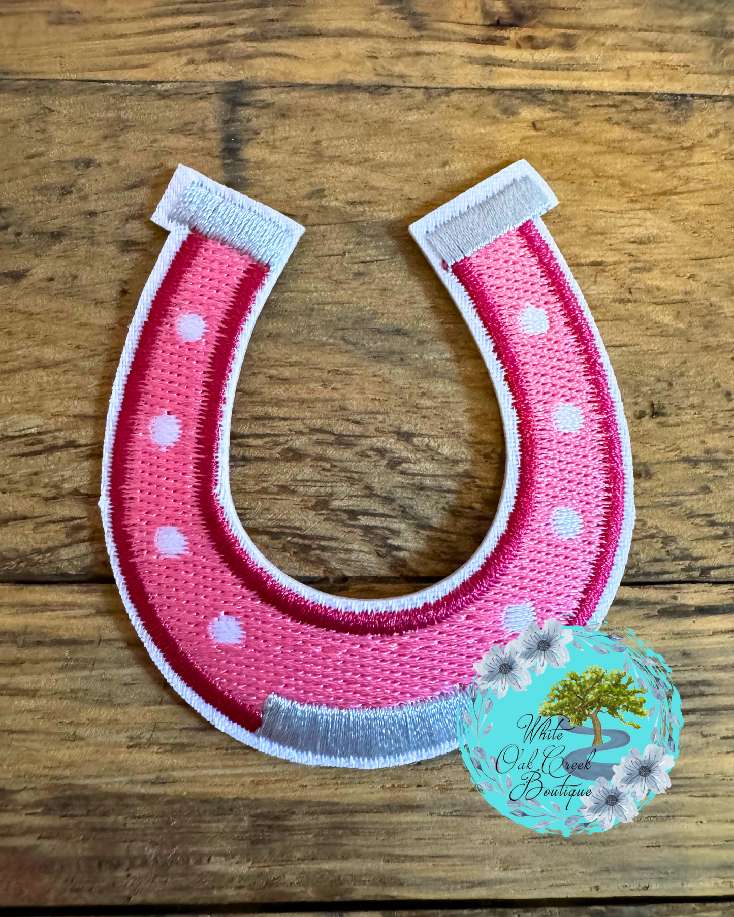 Horseshoe Pink Embroidered Hat Patch