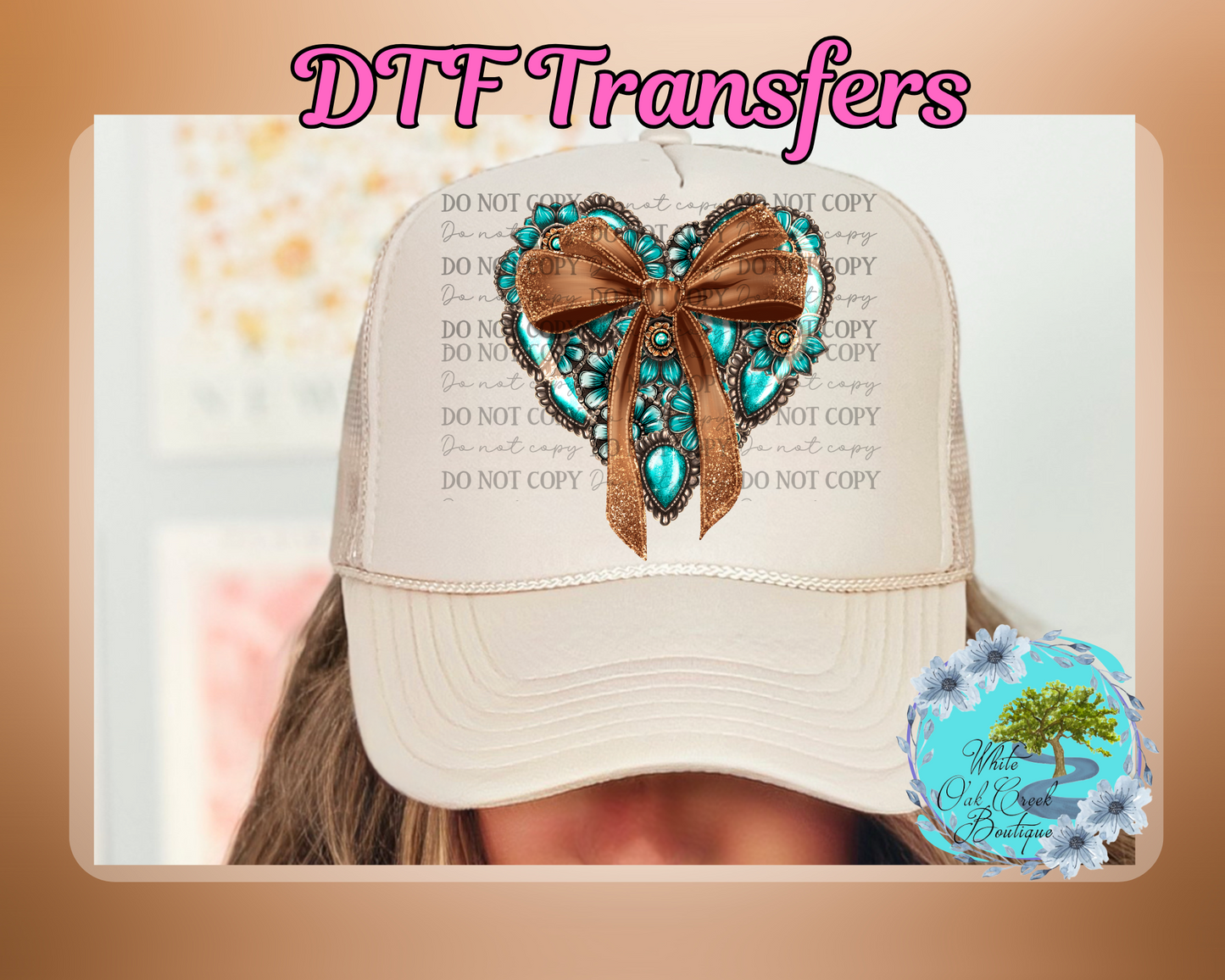 Concho Heart Bow HAT DTF Transfer