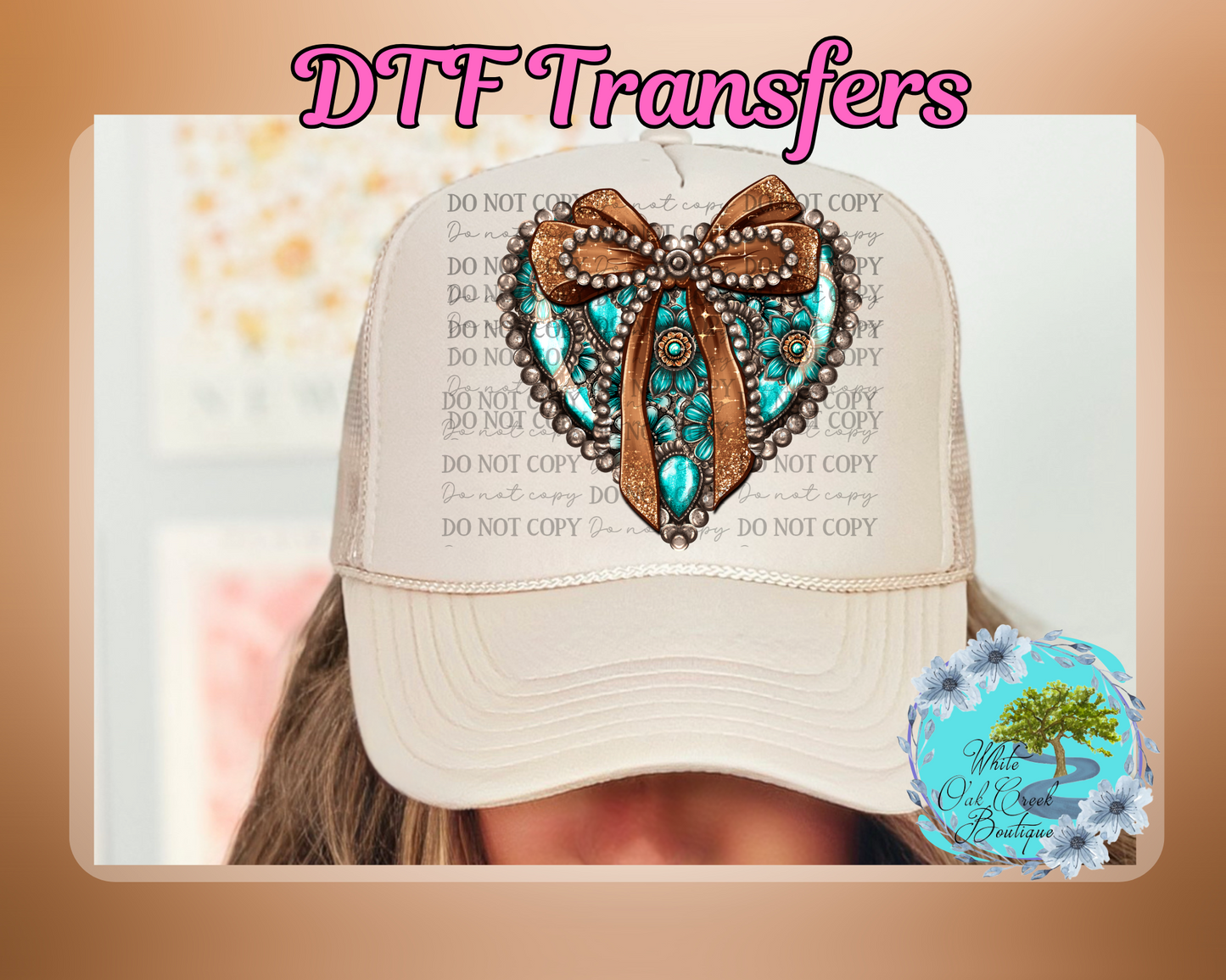 Western Heart Bow HAT DTF Transfer