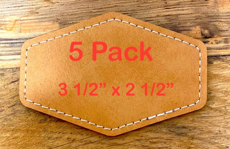 5 Pack Brown Hexagon Faux Leather Hat Patches