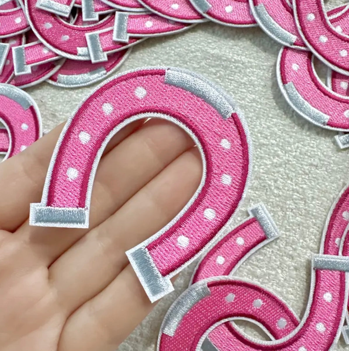 Horseshoe Pink Embroidered Hat Patch