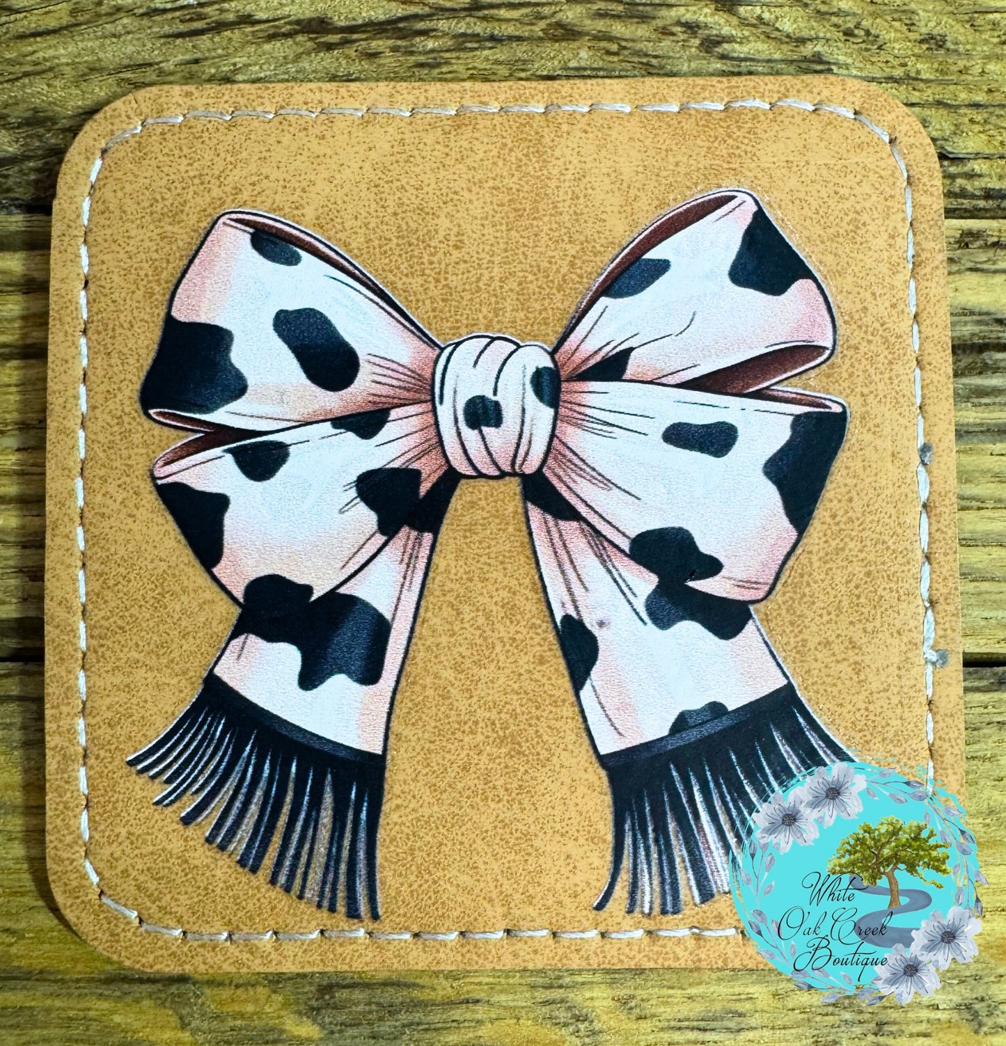 Cow Print Western Bow Brown 2 1/2” Trucker Hat Patch