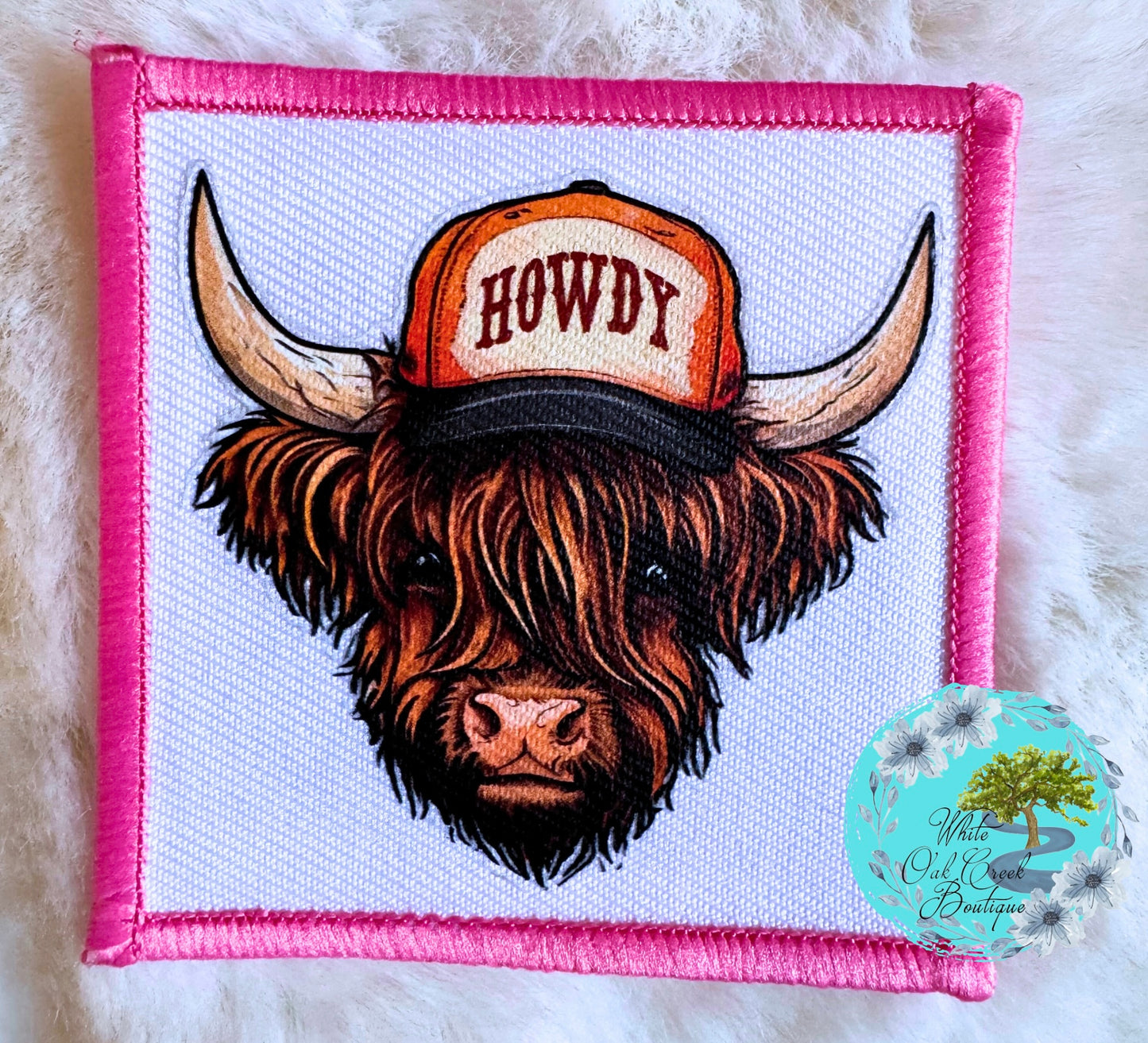 Pink Highland Cow Hat Patch