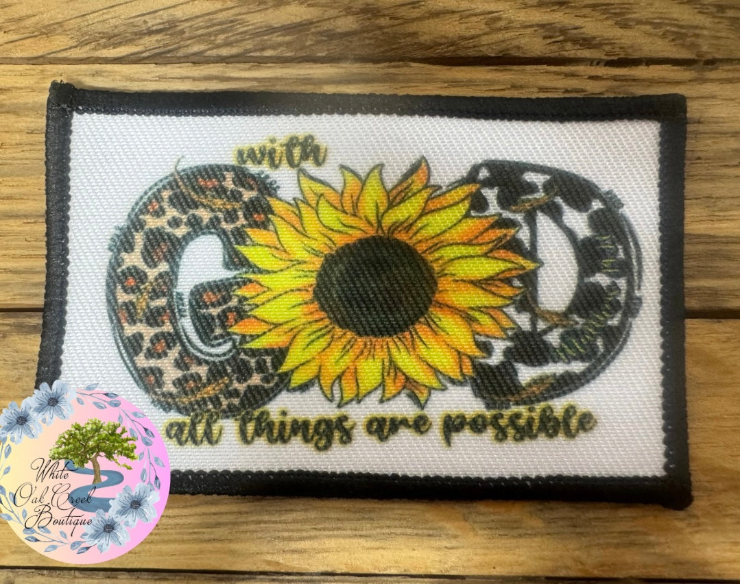 God Sunflower rectangle Trucker Hat Patch Inspirational