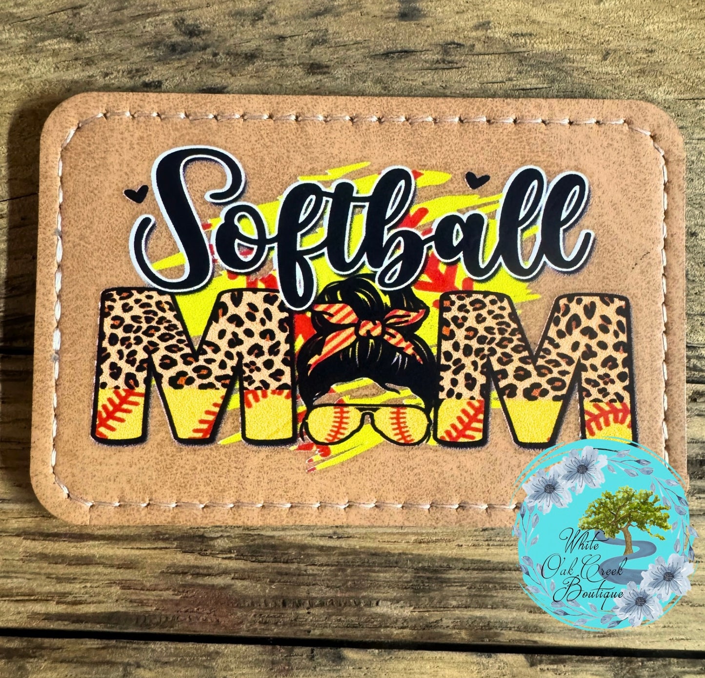 Softball Mom Faux Leather Hat Patch