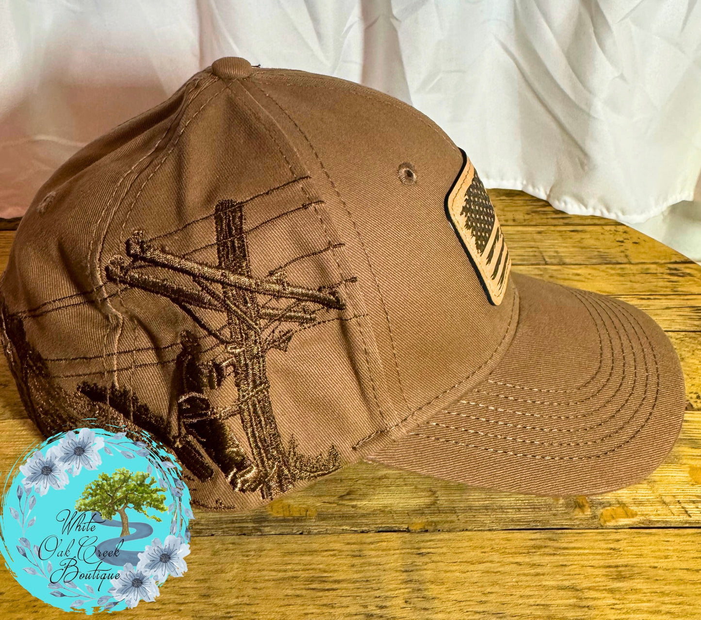 Lineman Embroidered Lasered Faux Leather Patch Twill Trucker Hat