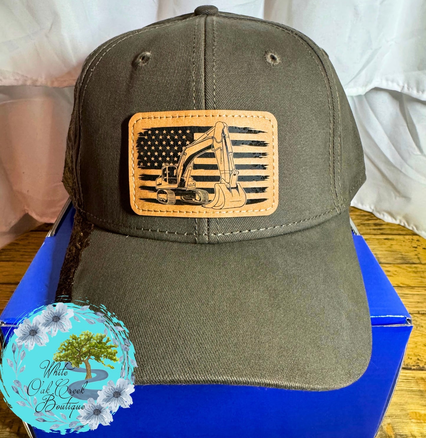 Heavy Equipment Embroidered Lasered Faux Leather Patch Twill Trucker Hat