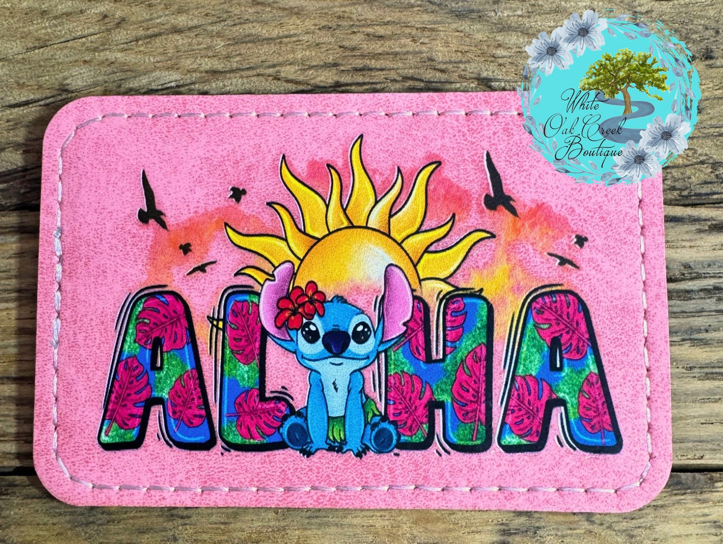 Stitch Aloha Summer Pink Beach Truck Faux Leather Hat Patch