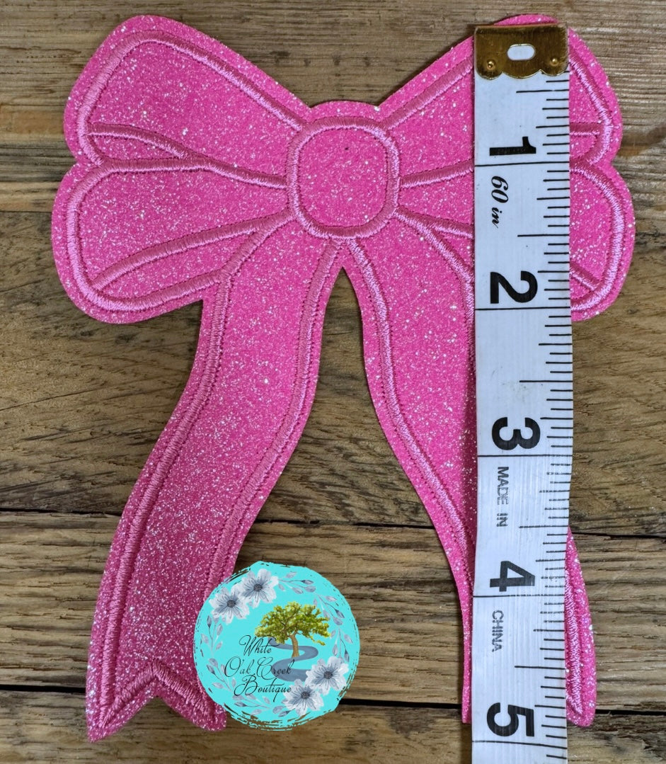 Pink Bow Gluttered Embroidered Hat Patch