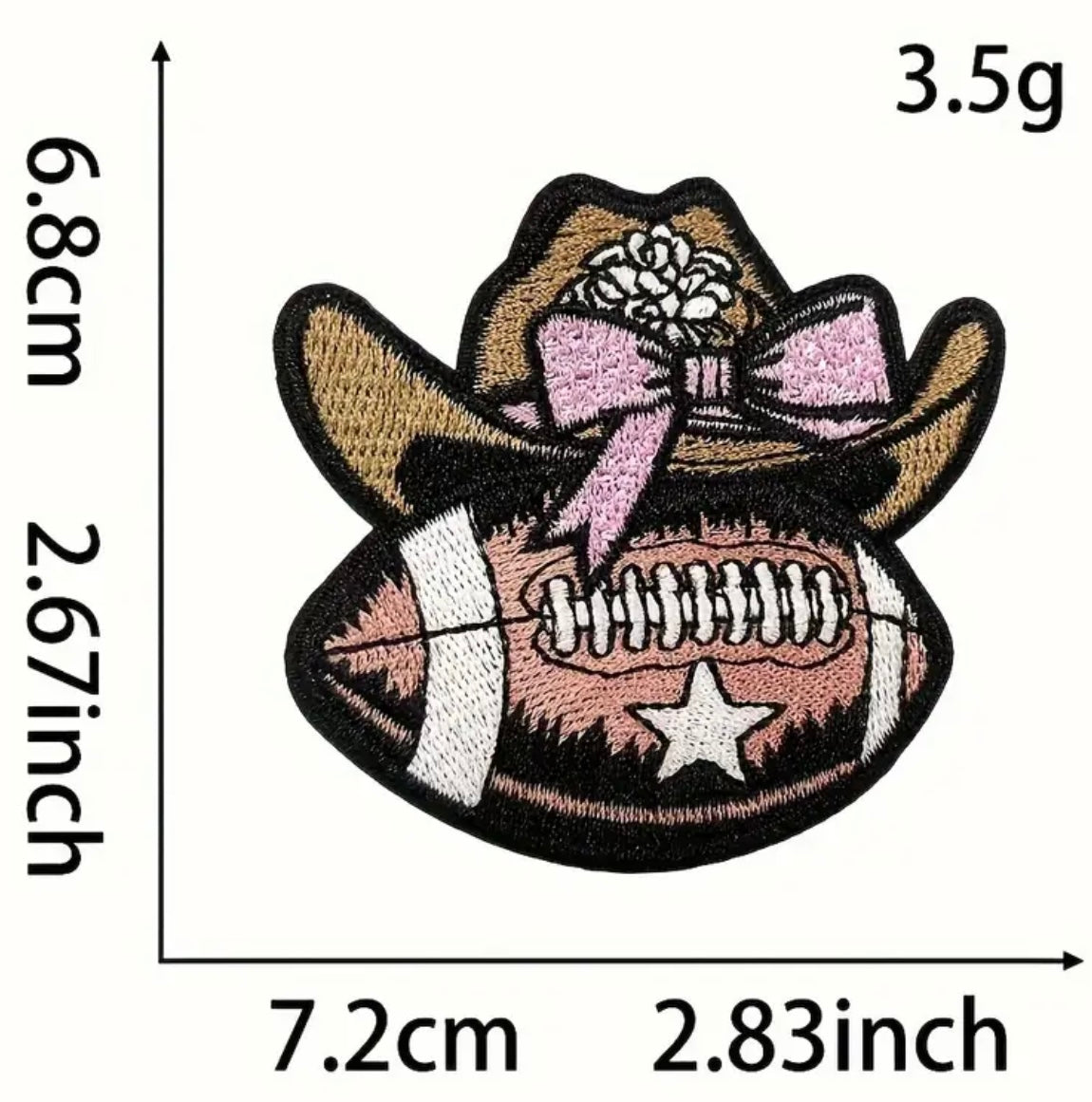 Pink Football Cowboy Bow Embroidered Hat Patch