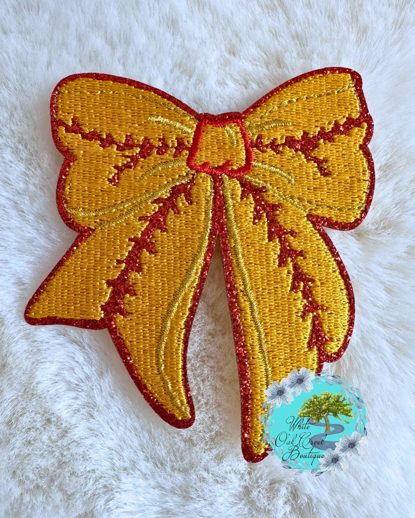 Softball Bow Glitter Trim Hat Patch
