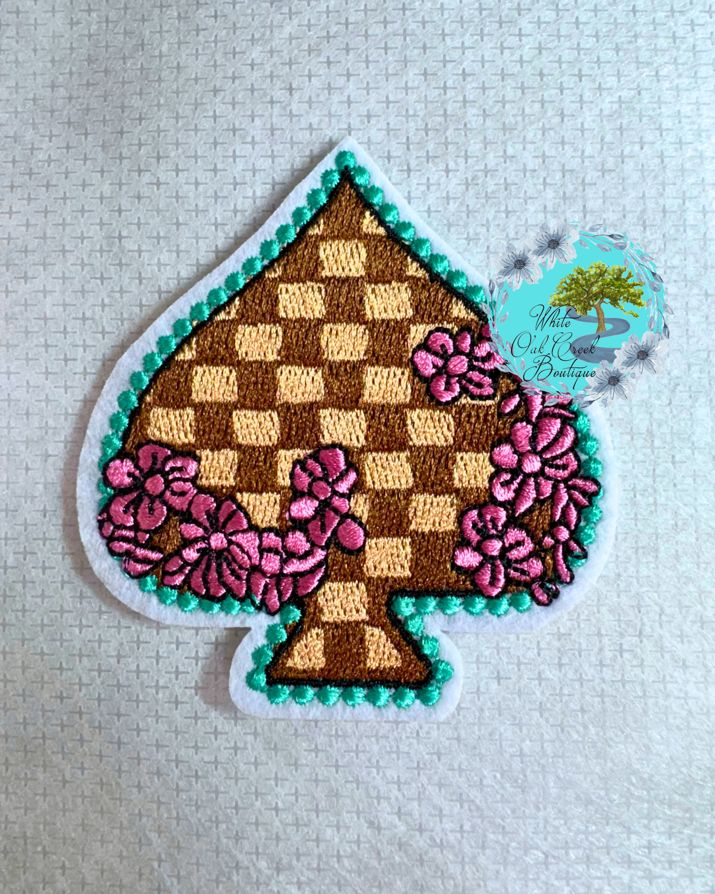 Spade Teal Brown Embroidered Hat Patch