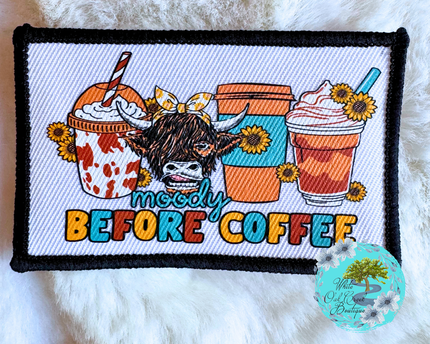 Moody Coffee Highland Cow Hat Patch