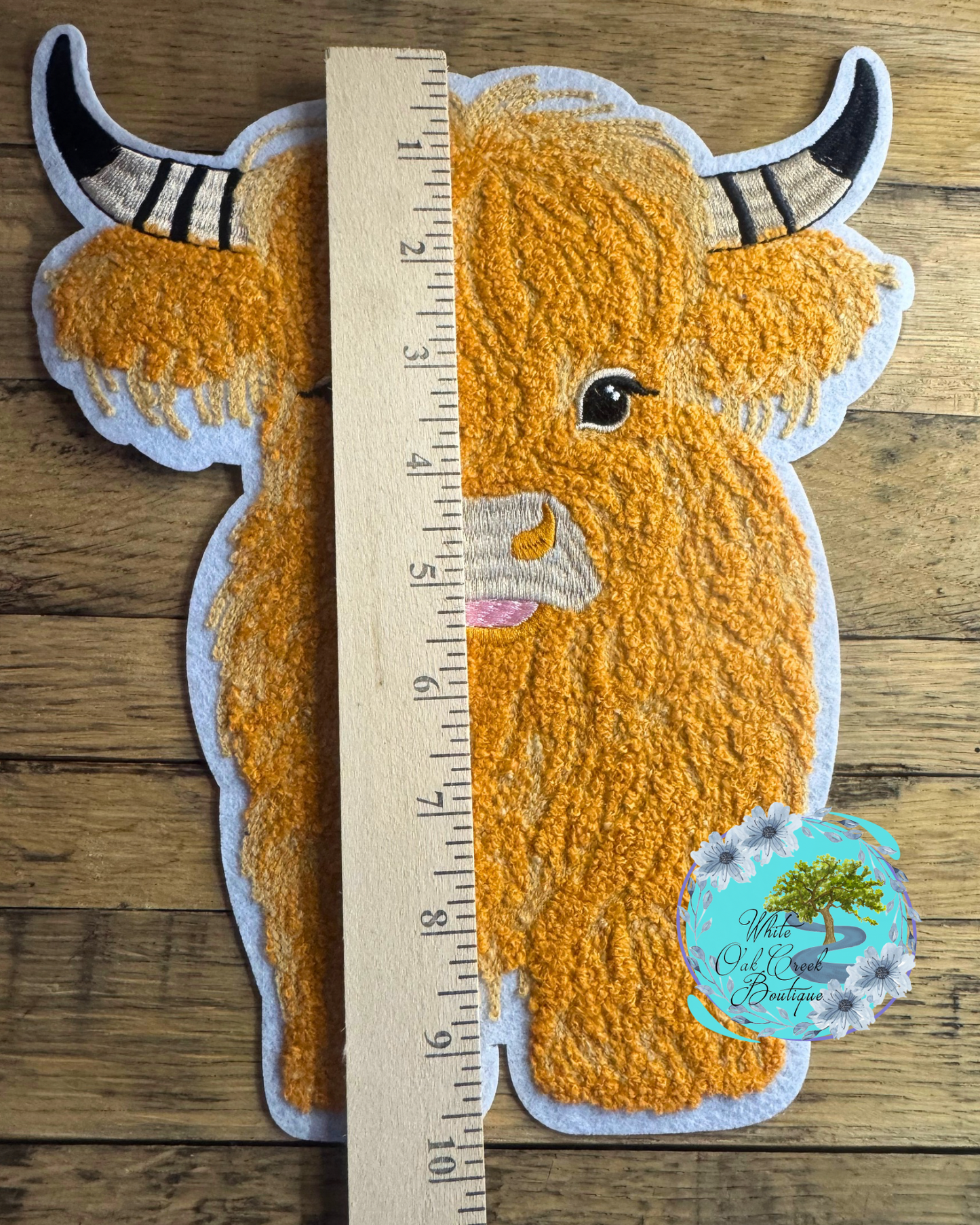 Large Highland Cow Chenille 10” Iron-on Patch