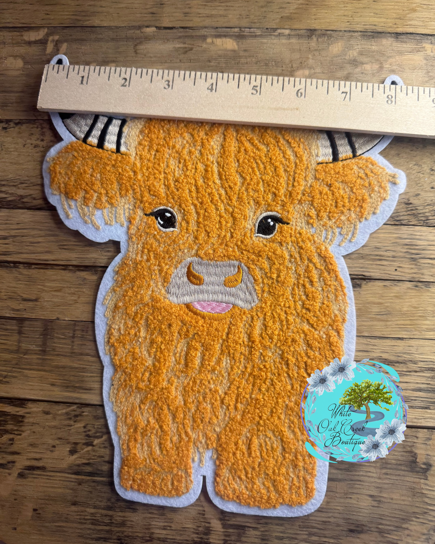 Large Highland Cow Chenille 10” Iron-on Patch