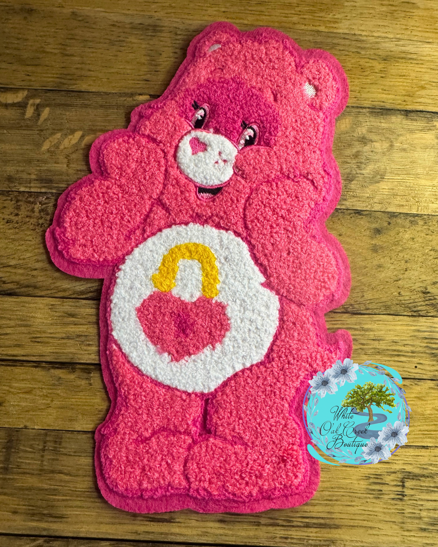 Chenille Medium Pink Bear 10” Iron on patch