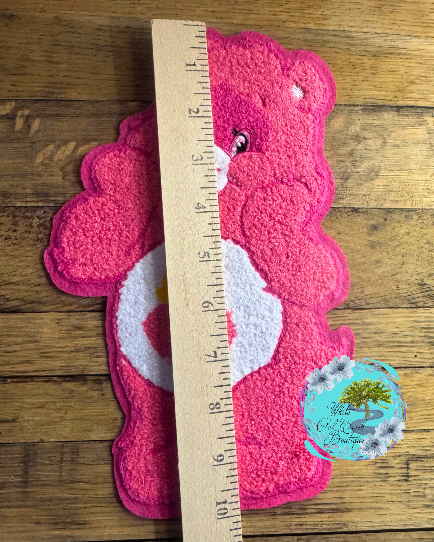 Chenille Medium Pink Bear 10” Iron on patch