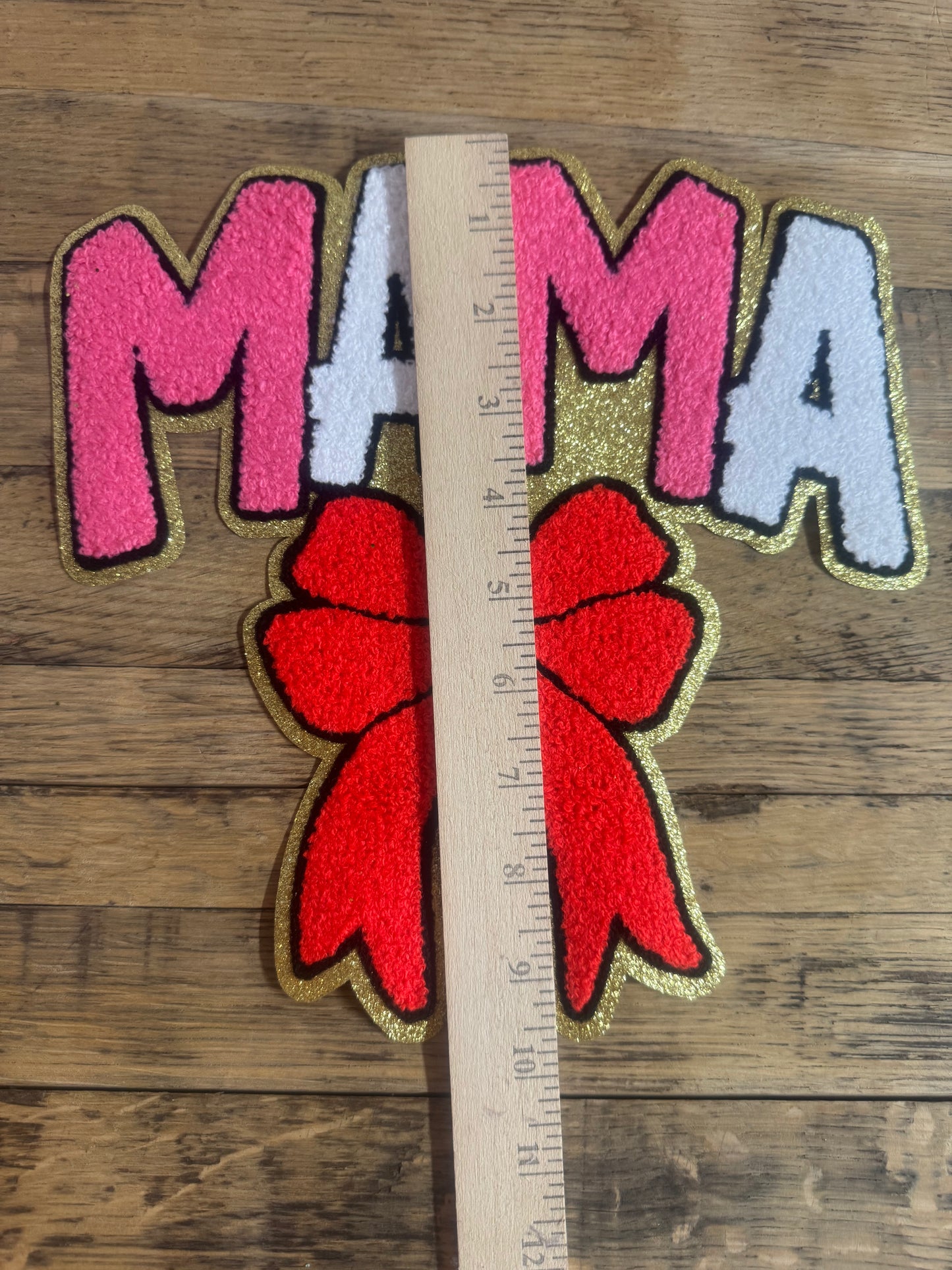 Mama Red Bow Chenille 9” Iron On Patch
