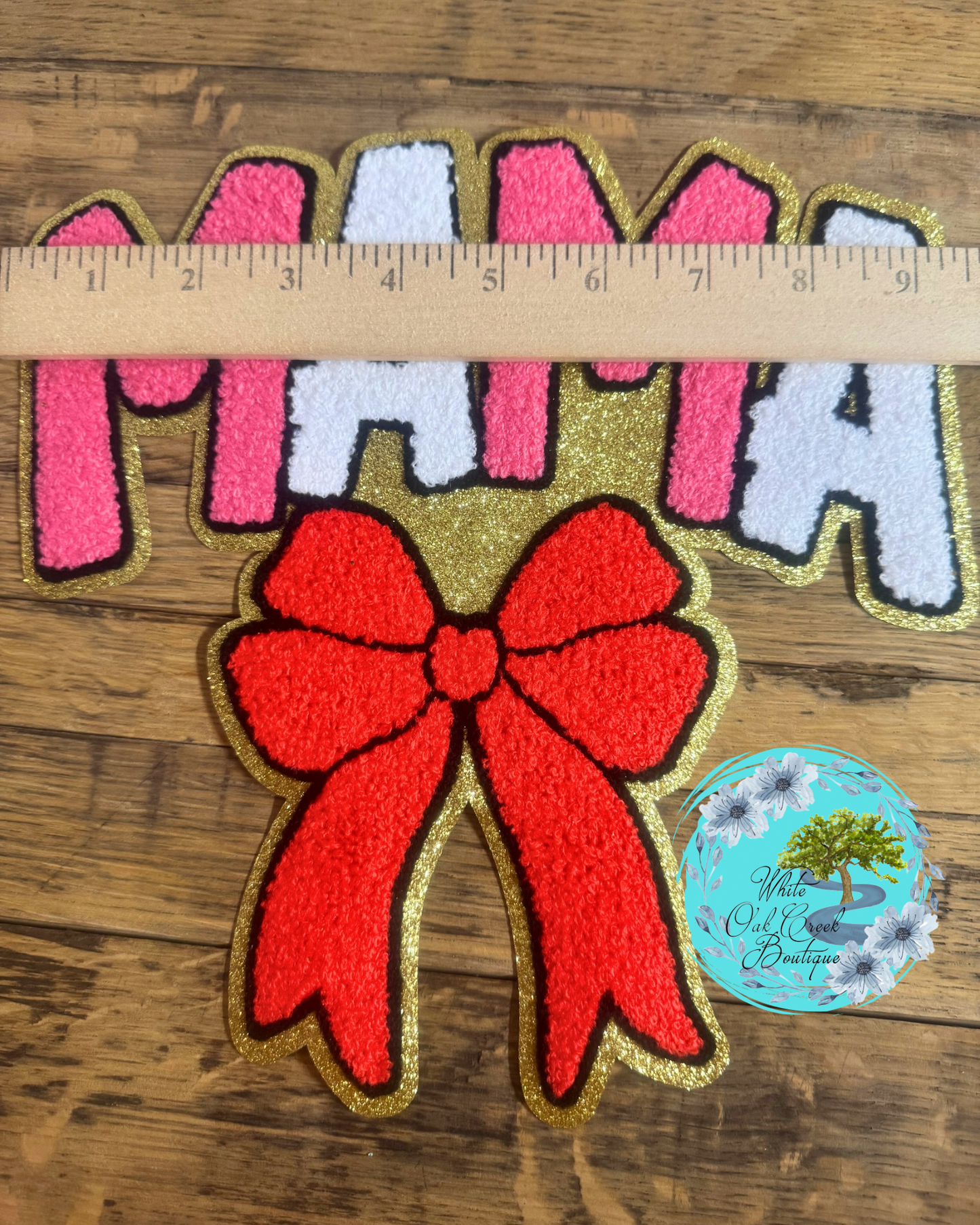Mama Red Bow Chenille 9” Iron On Patch