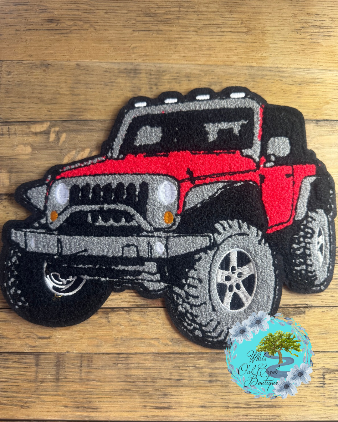 LARGE Red Jeep Chenille & Trim 10”Iron-On Patch