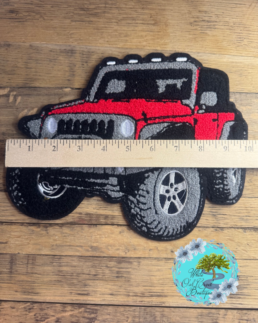 LARGE Red Jeep Chenille & Trim 10”Iron-On Patch