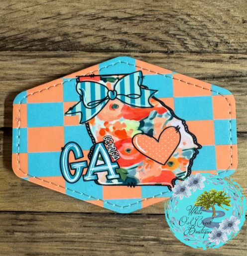 Georgia Teal Bow Leather Trucker Hat Patch