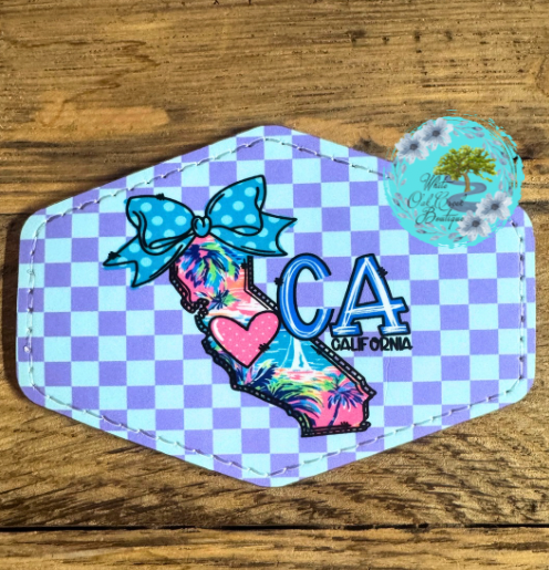 California Teal Bow Leather Trucker Hat Patch