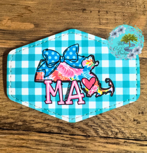 Massachusetts Blue Bow Leather Trucker Hat Patch