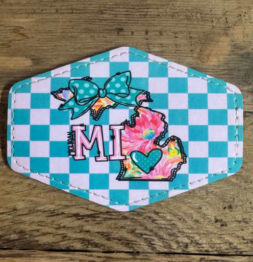 Michigan Blue Bow Leather Trucker Hat Patch