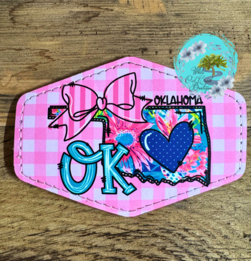 Oklahoma Pink Bow Leather Trucker Hat Patch