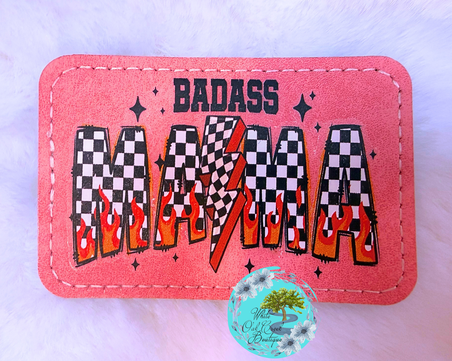 Badass Mama Checkered Faux Leather Trucker Hat Patch
