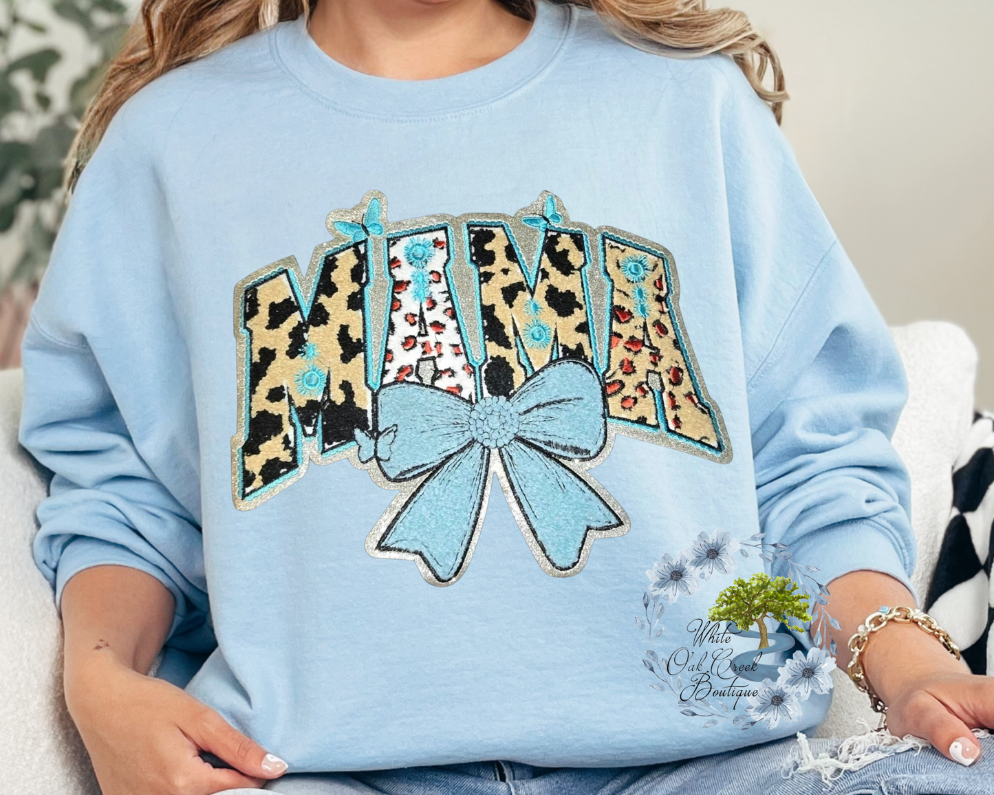 Mama Cheetah Blue Chenille Sweatshirt