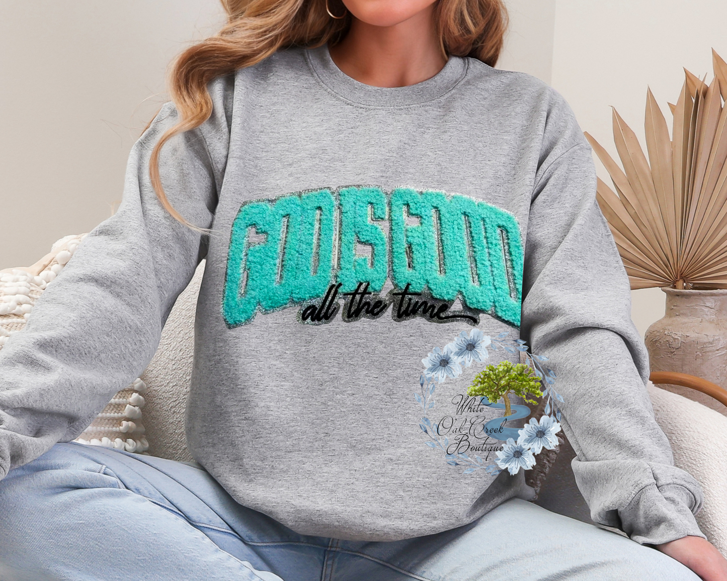 God is Good Teal Chenille Sweatshirt