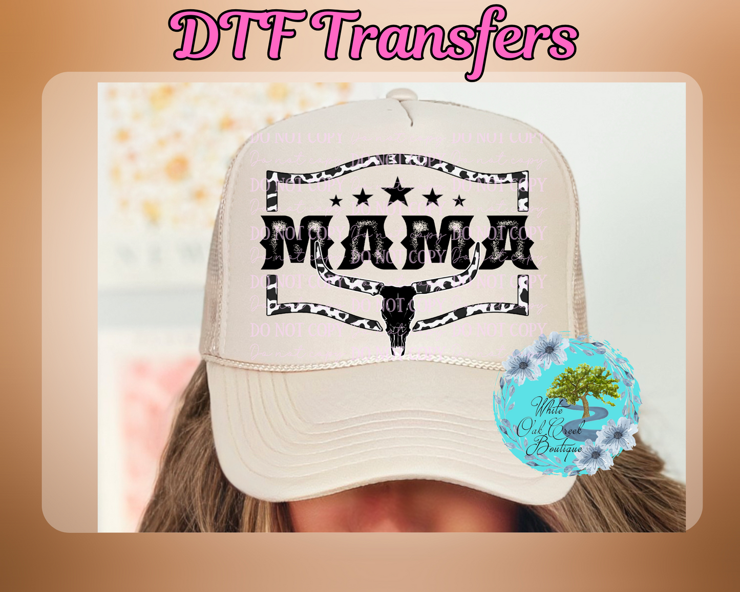 Mama Longhorn Cow Print HAT DTF Transfer