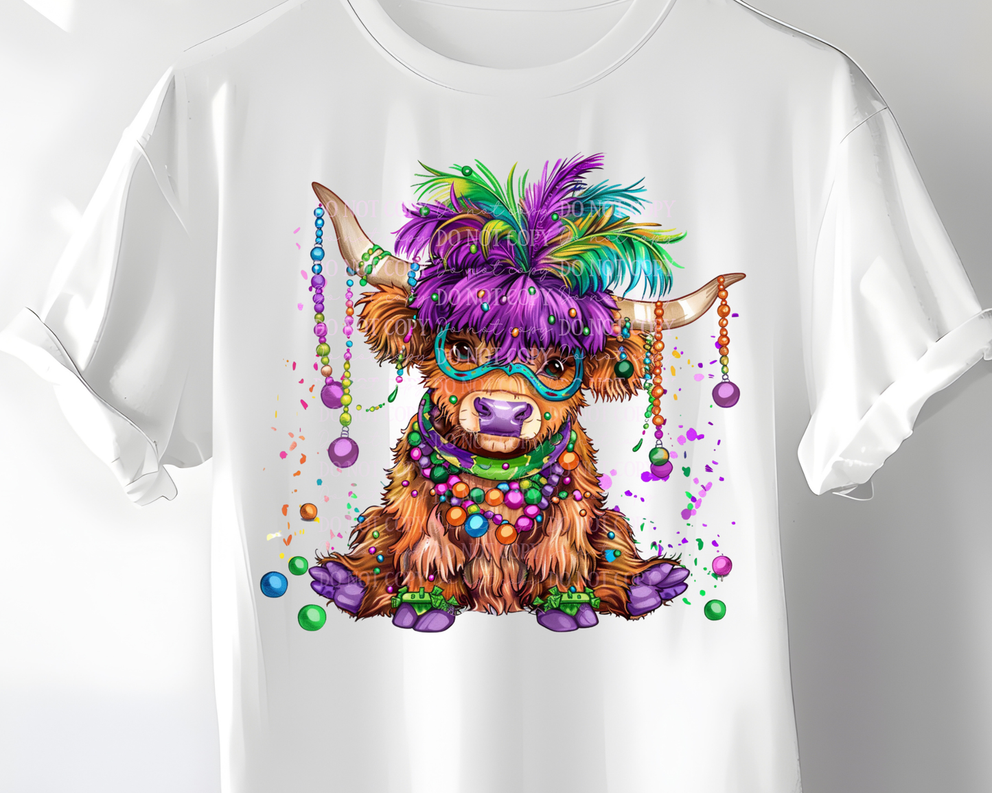 DTF Transfer Highland Cow Mardi Gras