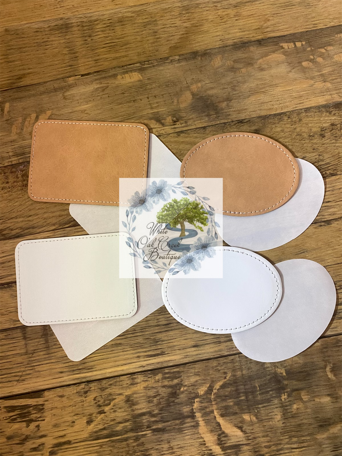 5 Pack Rectangle White Faux Leather Hat Patches