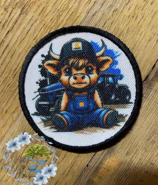 Boy Cow Tractor 2 1/2” Round Trucker Hat Patch