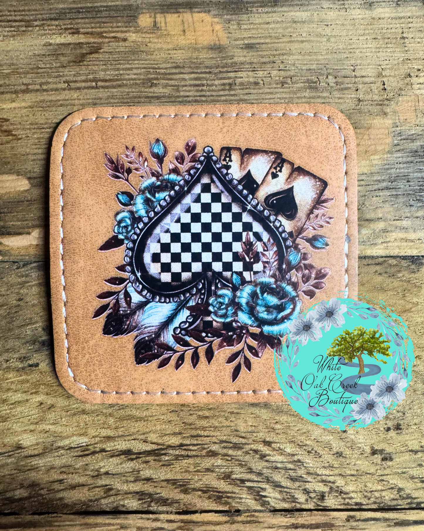 Ace of Spades Teal Brown 2 1/2” Trucker Hat Patch