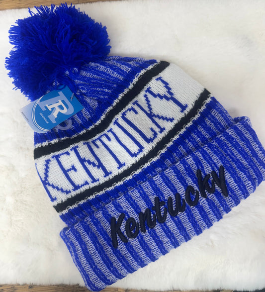 Kentucky Blue Stripe Beanie Toboggan Sherpa lined