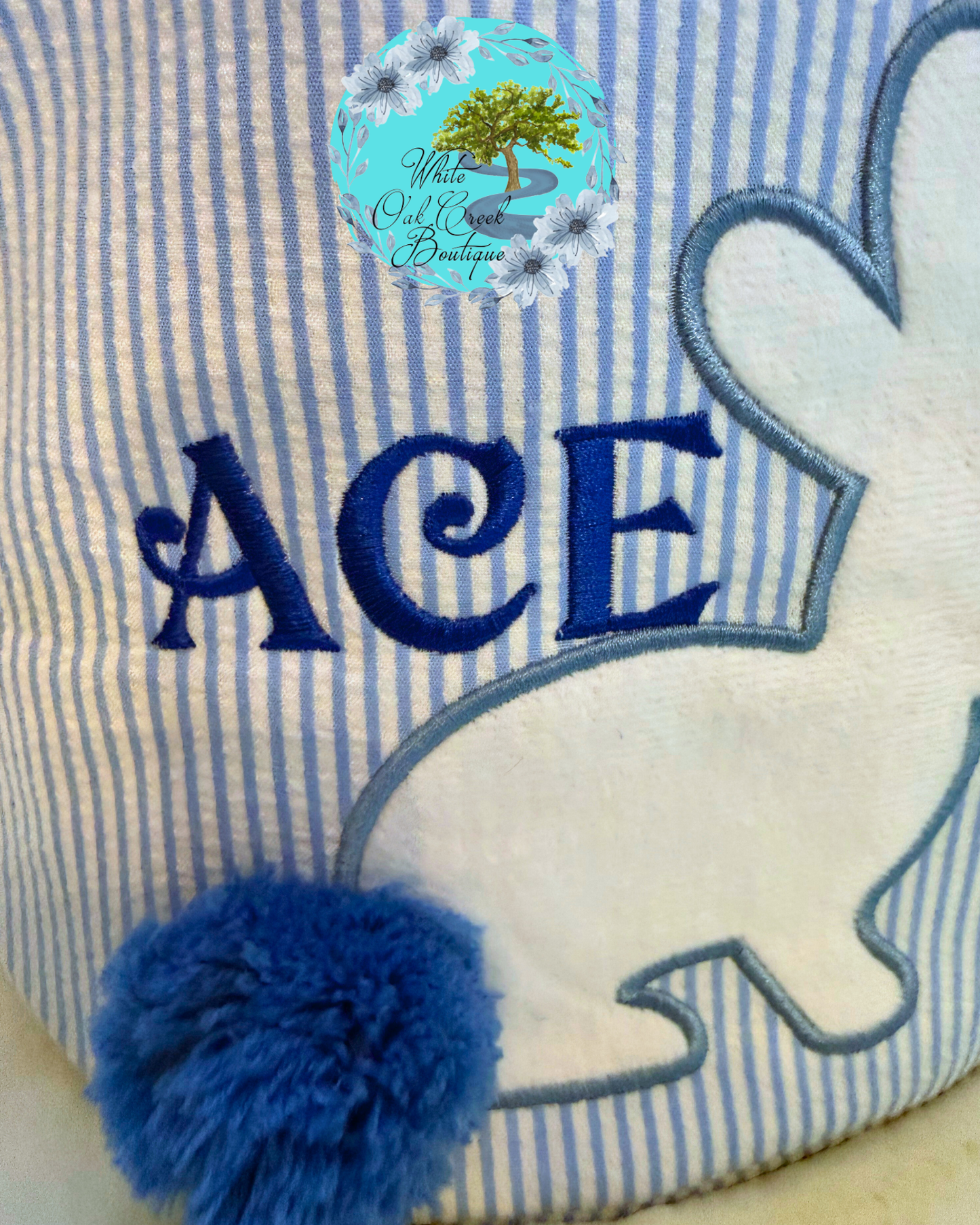 Blue Seersucker Embroidered Easter Basket