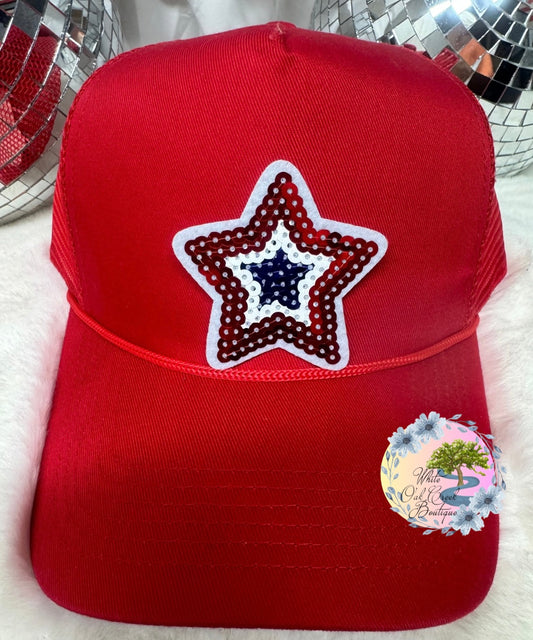 Sequin Star Flag Embroidered Hat Patch