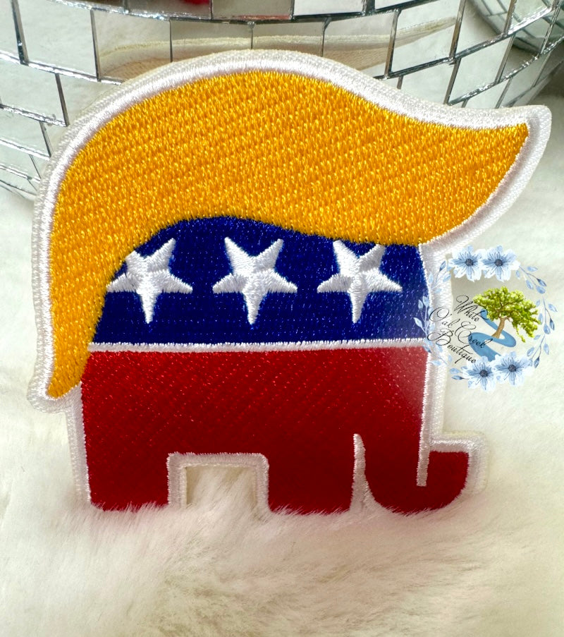 Trump Head Elephant Embroidered Hat Patch