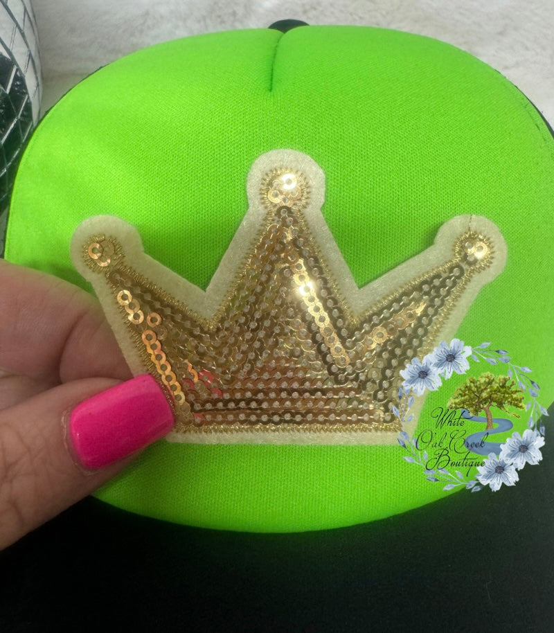 Sequin Gold Crown Medium Embroidered Hat Patch