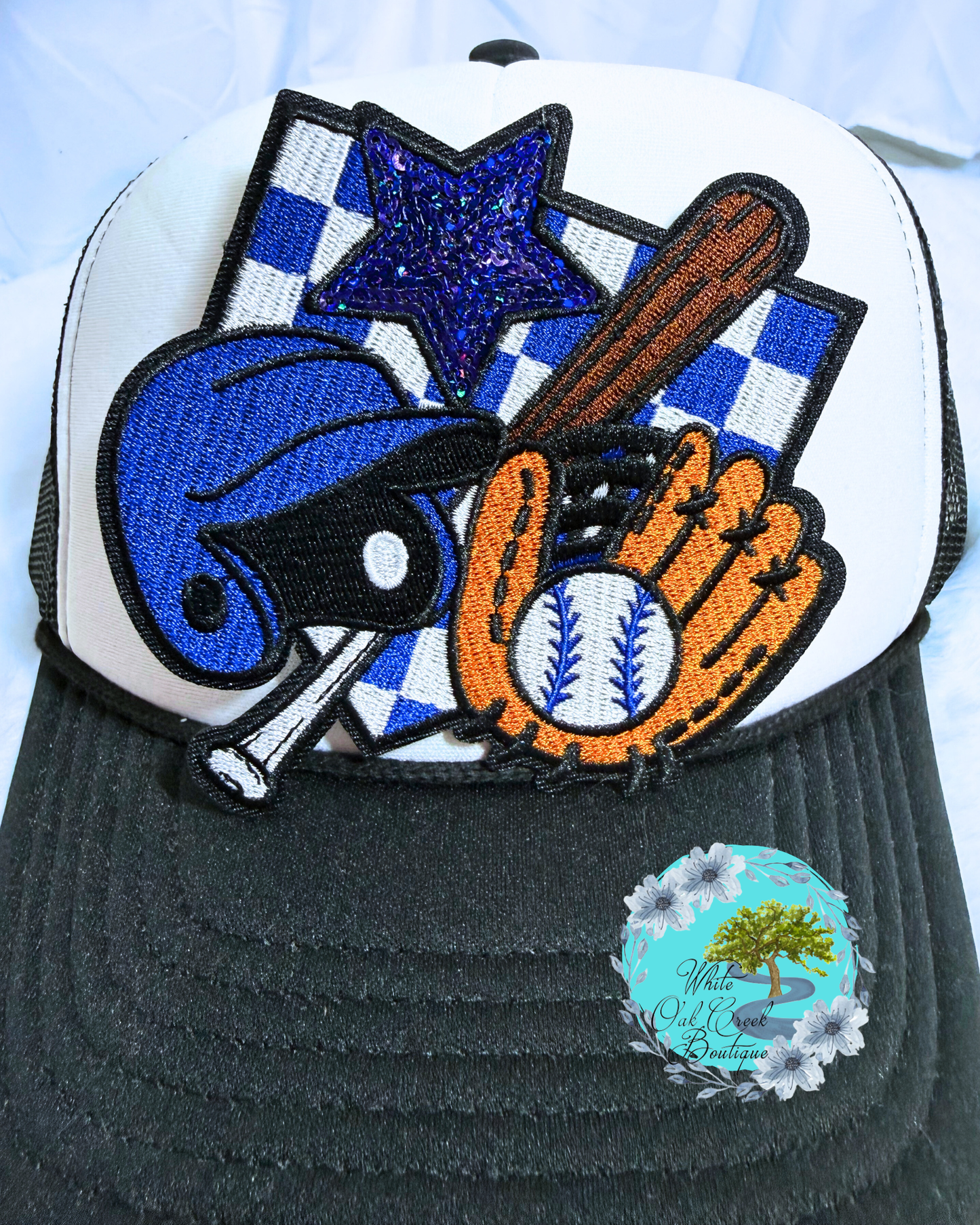 Baseball Sequin Blue Oversized Hat Patch