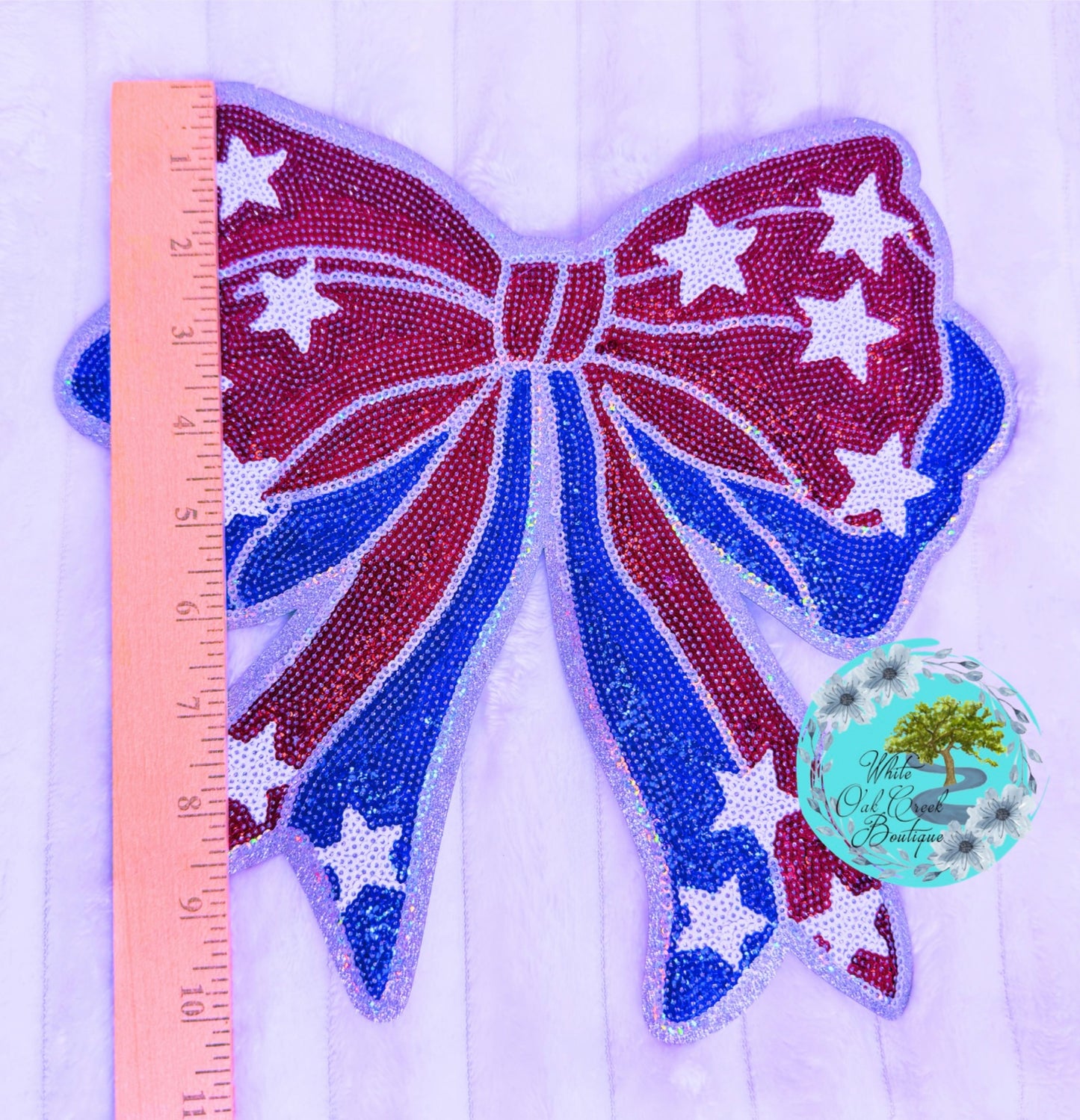 LARGE America Coquette Bow Sequin 10.5” Iron-On Patch