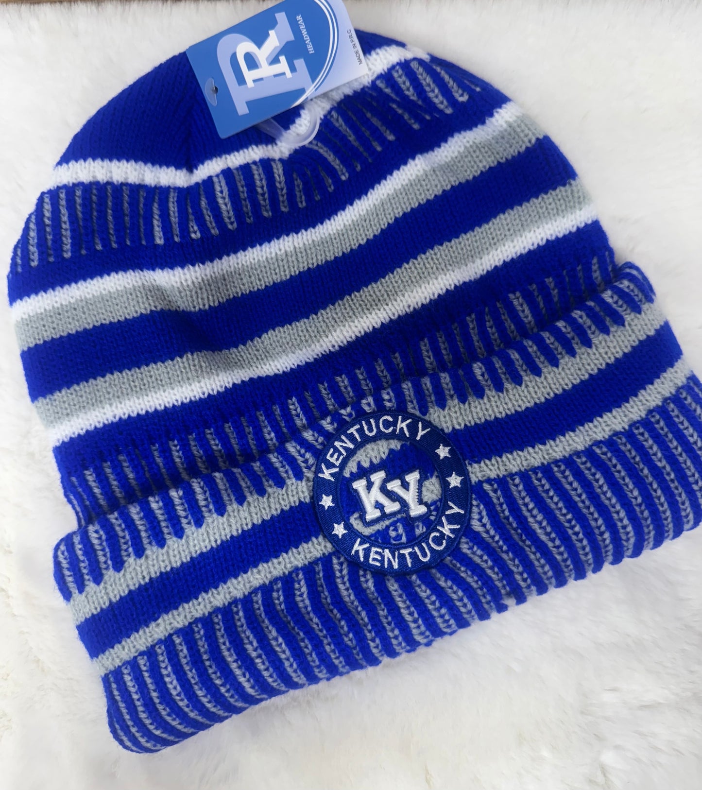 Kentucky Gray Stripe Beanie Toboggan Sherpa lined